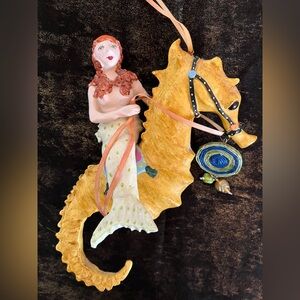 Original Rare Handpainted Signed Judie Bomberger 2004 Farrah Mermaid on Seahorse